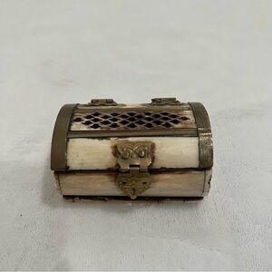 Vintage Camel Bone and brass trinket ring jewelry box boho